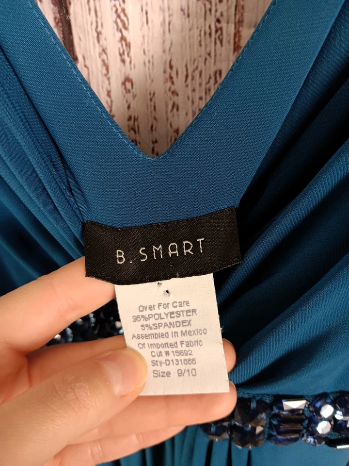 B. Smart Midi Dress Women’s 9/10 Blue Sleeveless Teal Rhinestone - Image 2 of 4