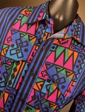 Vtg 90s Wrangler Cowboy Aztec Shirt Mens L 16.5 USA Geometric Western Button Up