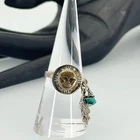 Vtg ARTISAN Sterling Silver Mixed Metal MOON Fish TURQUOISE Charm Ring Size 7.75