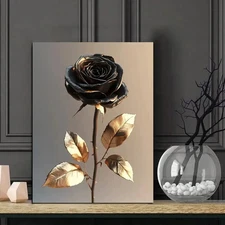Elegant Black Rose Framed Canvas Stretched Ready to Hang 50x40 Home decor Gift