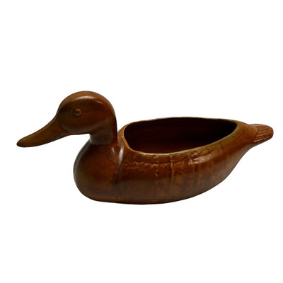 Vintage Ceramic Brown Duck Planter Figurine Life Size Matte Glaze