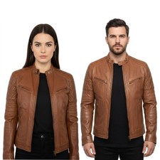 Biker Real Leather Cafe Racer Vintage Unisex Jacket Brown Slim Fit Motorcycle
