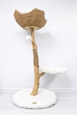 Modern Natural Wood Cat Tree Tower Basket Bed Jute Scratch Post 43-46  White