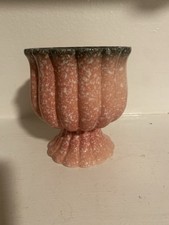 Hull Pottery footed pink turquoise ribbed urn...