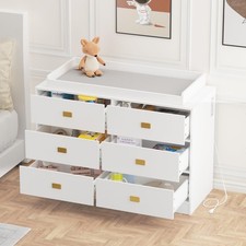 Dresser for Bedroom Baby Dresser Soft Changing Pad  Removable Top 6 Drawers