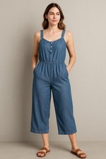Black Tape Jumpsuit Womens M Blue Adjustable Waist Chambray Cropped City Summer
