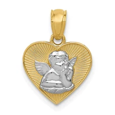 14k Yellow & Rhodium W/Rhodium Polished Guardian Angel In Heart Pendant