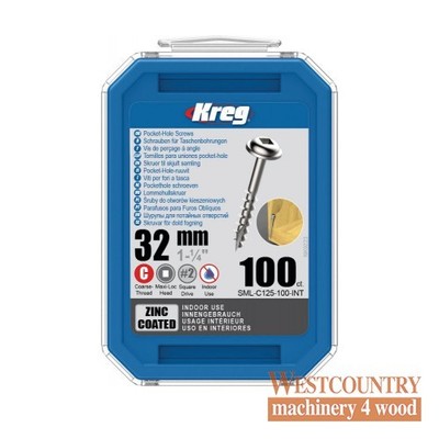 Kreg SML-C125-100 Kreg Sacklochschrauben - 32 mm / 1-1/4'' x 8 grob, Unterlegscheibenkopf