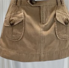 American Eagle Y2k Preppy Tan Big Button Flap Pocketed Mini Skirt Sz. 2 EPOC