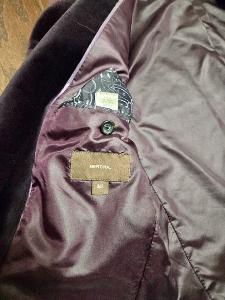 Merona Men’s Blue Sport Coat Cotton VELVET Jacket Formal PROM Wedding Blazer 44R - Image 4 of 4