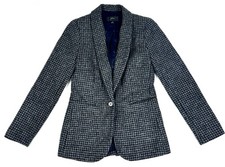 J.CREW Single Button Blazer-Herringbone Tweed English Wool-Size 0-Charcoal