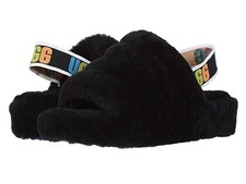 UGG Z1034 Woman Black/Rainbow Fluff Size 2 Rare 