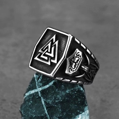Edelstahl Wikinger Runen Ring Herren   Nordischer Schmuck - Viking Biker Schmuck