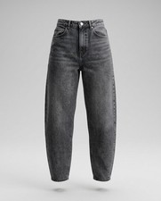 Zara High-Rise Grey Ankle Barrel Jeans US0