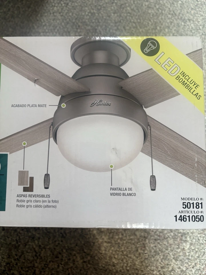 🔥Hunter Kensie 44-in Matte Silver LED Indoor Downrod or Flush Mount Ceiling Fan - Image 2 of 4
