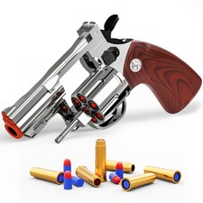 Toy Gun-Soft Bullet Western Cowboy Prop Revolver Gun Small, Wooden Silver