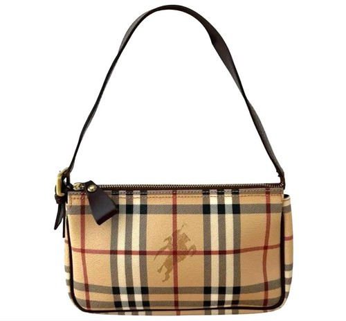 Burberry London Shadow Horse Nova Check One Shoulder PVC Leather Pouch Authentic