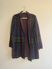 Talbots Merino Wool Plaid Long Duster Cardiga...