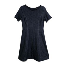 Banana Republic Tweed Fit Flare Dress Women’s 8 Blue Fringe Trim Collar Sleeves 