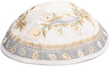 Yair Emanuel Embroidered Kippah Pomegranates - Gold