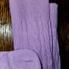 VTG Socks 80s Cable Knit Purple 9-11 USA Stocking School Misses Knee Highs