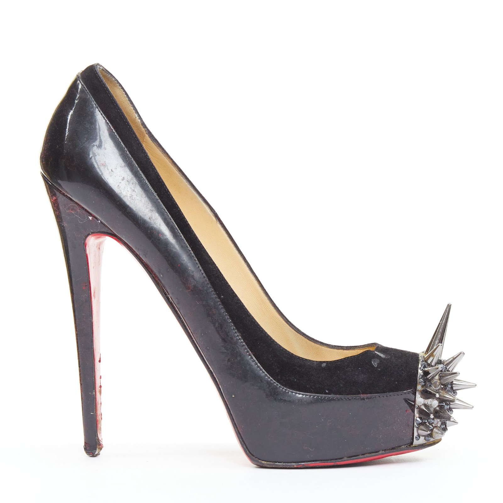 CHRISTIAN LOUBOUTIN Asteroid 140 black silver punk spike strass platform EU39