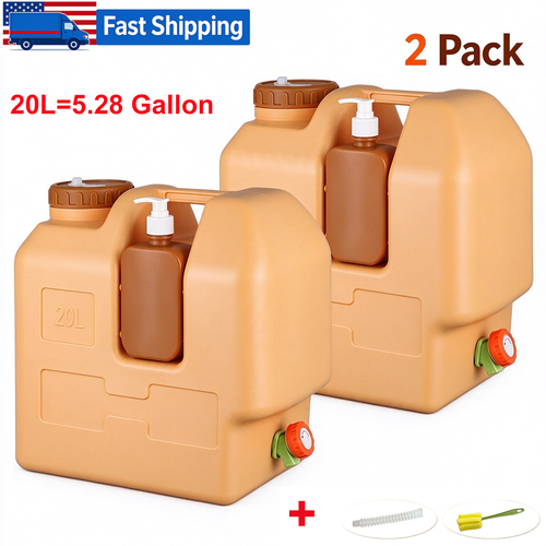 2Pcs 5Gal Water Container w/ Spigot Portable Water Jug No Leakage ...