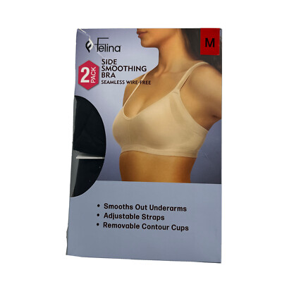 Felina Side Smoothing Bra 2-PACK Adjustable Straps M Black MEDIUM Open/Handled