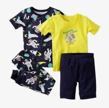 CARTER'S 4PC ASTRONAUT MONKEY SPACE BOY PAJAMAS SLEEP TOPS PANTS SET 12M 18M 24M