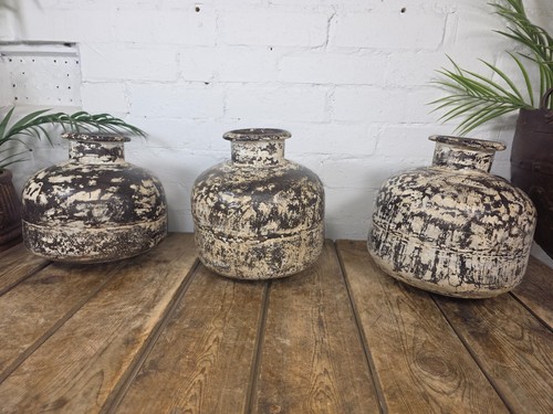 Vintage Rustic Authentic Indian Heavy Duty Iron Metal Water Pot Vase Lota - Picture 3 of 7