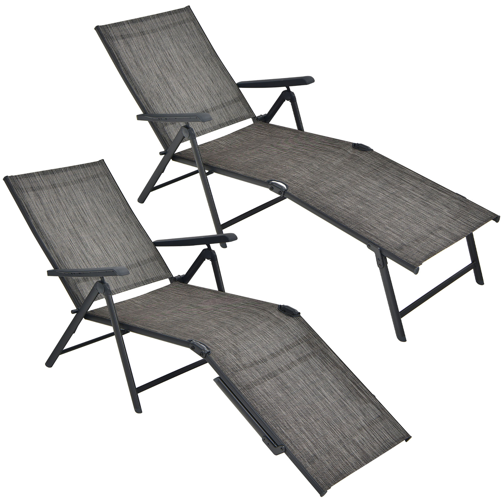 Set of 2 Outdoor Adjustable Chaise Lounge Chair Patio Folding Recliner