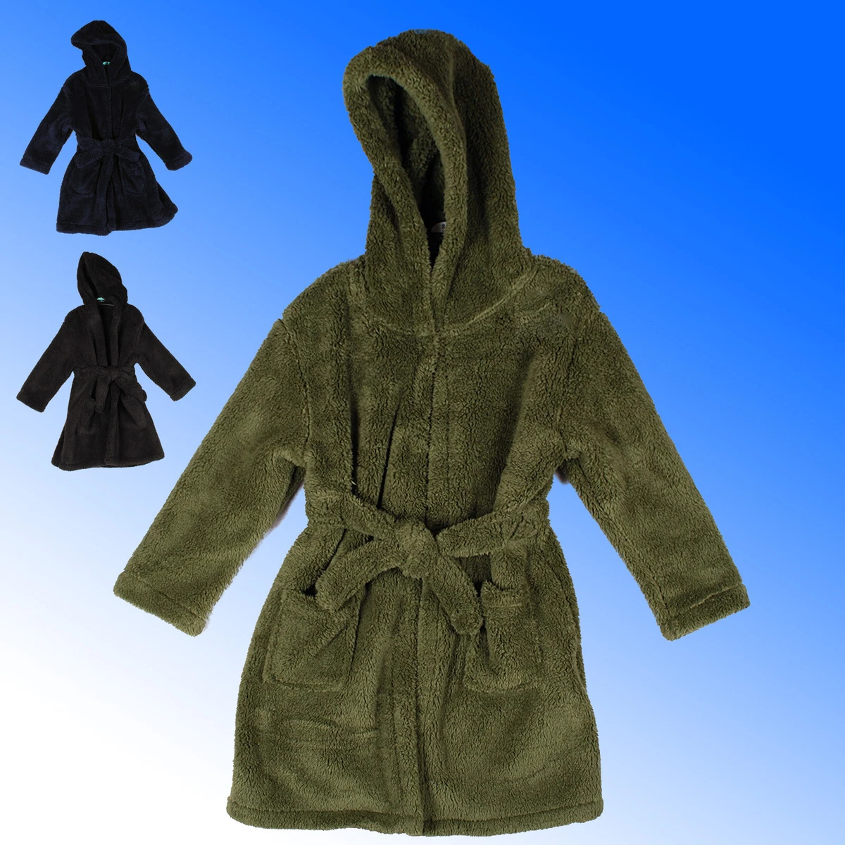 Boys Hooded Fleece Bath Robe Dressing Gown Low Flam UK STOCK Age 3 16 Years