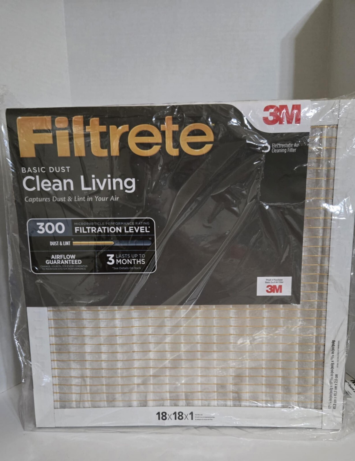 3M Filtrete 18x18x1 Air Filter MPR 300 MERV 5 Clean Living Basic Dust,  6 Pack