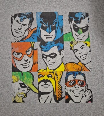 DC Comics Originals Mens Size Large T-Shirt Gray Characters Batman Superman 