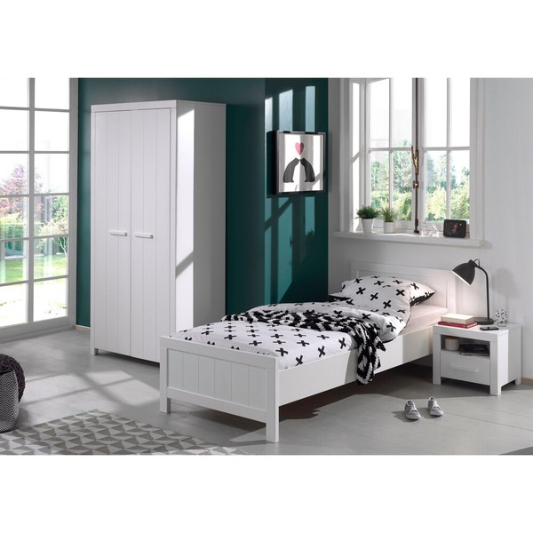 Jugendzimmer Kinderzimmer Set Jugendbett Kleiderschrank Nachttisch Weiß Lackiert-image
