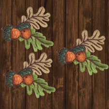 Acorn Nuts and Leaves Embroidered Patch — 3-Pack — Iron On