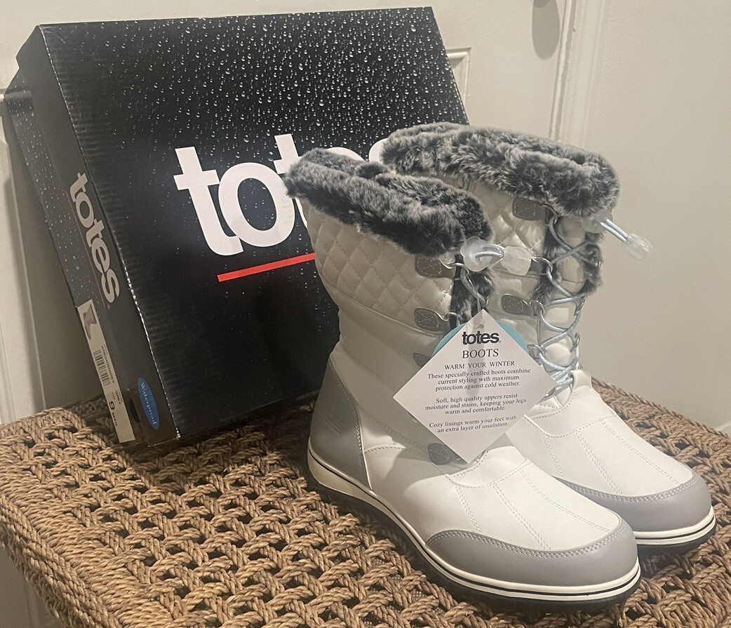 TOTES WOMEN'S COLD WEATHER ZIPPER EVE 720730 WHITE WATERPROOF WINTER BOOTS  M