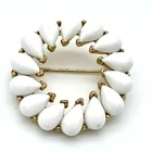 Vtg Crown Trifari Milk Glass Brooch Pin 1950's White Teardrop Wreath