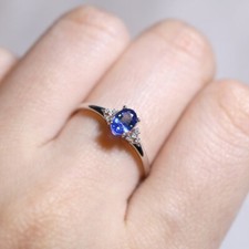Blue Sapphire Ring 925 Sterling Silver Women Ring Solitaire Engagement Ring Gift