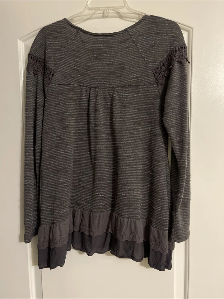 Top Meadow Rue Anthropologie Gris Boho Encaje Ojales Mediano Gitano Informal Campesino Foto 3 de 4