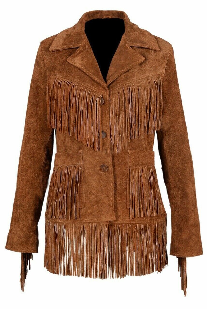 Women's American Vintage Brown Suede Leather Fringe Jacket