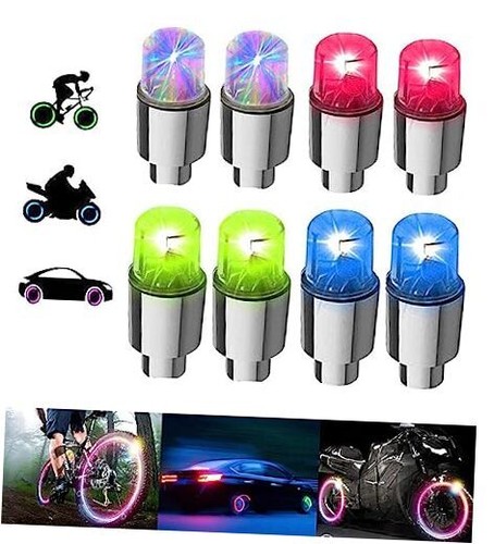 8 Pack LED Bike Wheel Lights Car Tire Valve Stems Caps Bicycle Multicolor