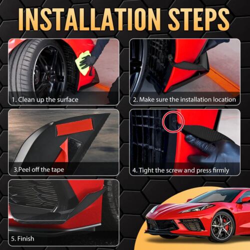 For Corvette C8 Stingray Add-On Carbon Fiber Front Bumper Splitter Side Canards - Foto 12 di 12