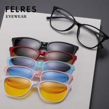 Eyeglasses Frame with 5pcs Magnetic Clip On Polarized Sunglasses Cat Eye Glasses