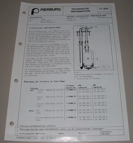Technische Information Pierburg Befestigungsschrauben Drosselklappenteil BMW 518