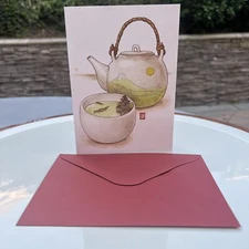 Papyrus Greeting Card - Japanese Cuisine Art  Green Tea Lake Sheharzad Arshad