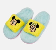 Disney Parks Mickey and Minnie Mouse Fuzzy Slide Slippers for Adults NWT (LARGE)