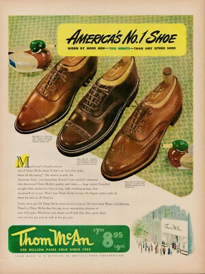 1951 Mens Boys Fashion Shoes Thom Mcan 50s Vintage Print Ad Mallard Duck  Display