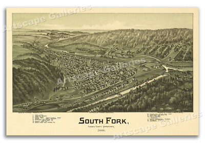 South Fork Pennsylvania 1900 Historic Panoramic Town Map - 20x30