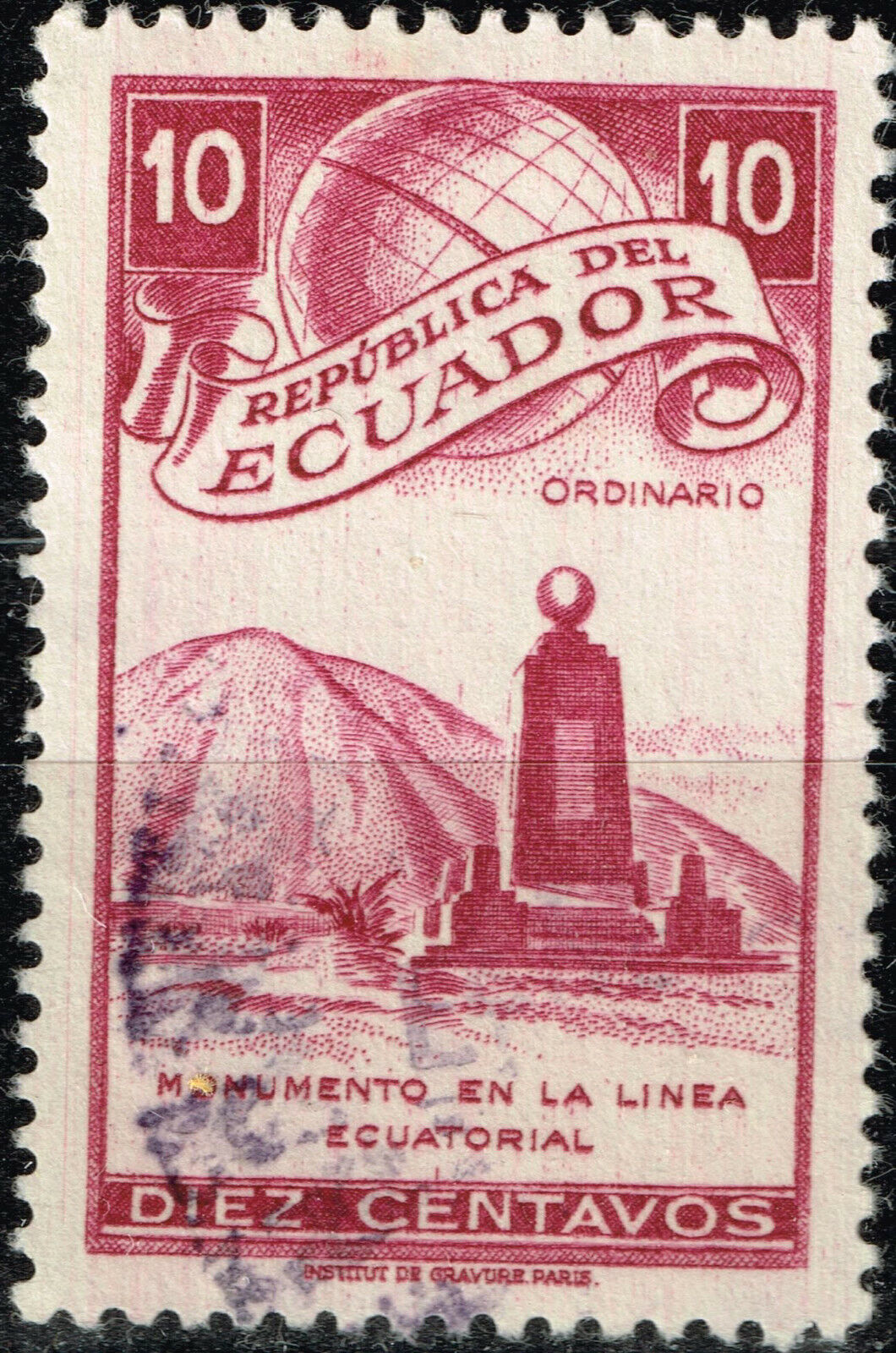 Ecuador Geography Ecuatorial Line Monument stamp 1956